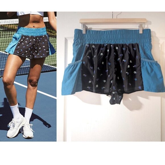 NEW! FP Movement | Get Your Flirt On Embroidered Shorts In Blue/Black - Picture 1 of 11